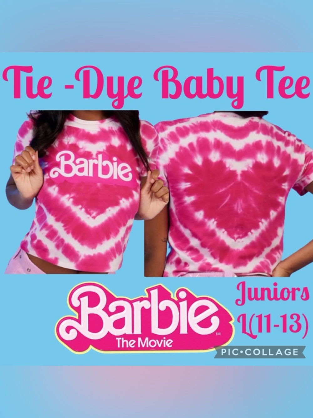 ✨Barbie The Movie✨Hot Topic✨Logo Heart Tie-Dye Baby Tee ✨Juniors L(11-13)✨